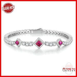 Sterling Silver Tennis Bracelet 7.2" with Ruby Gemstones Fine Jewelry
